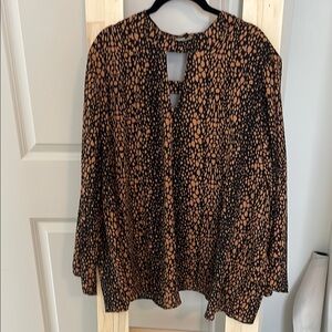 Brown and Black Cut Out Blouse with Mandarin Collar